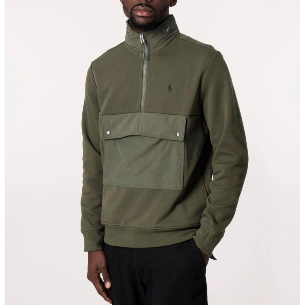 Polo Ralph Lauren Double Knit 1/4 Zip Men Large Olive Green Hooded NWOT‎ $180